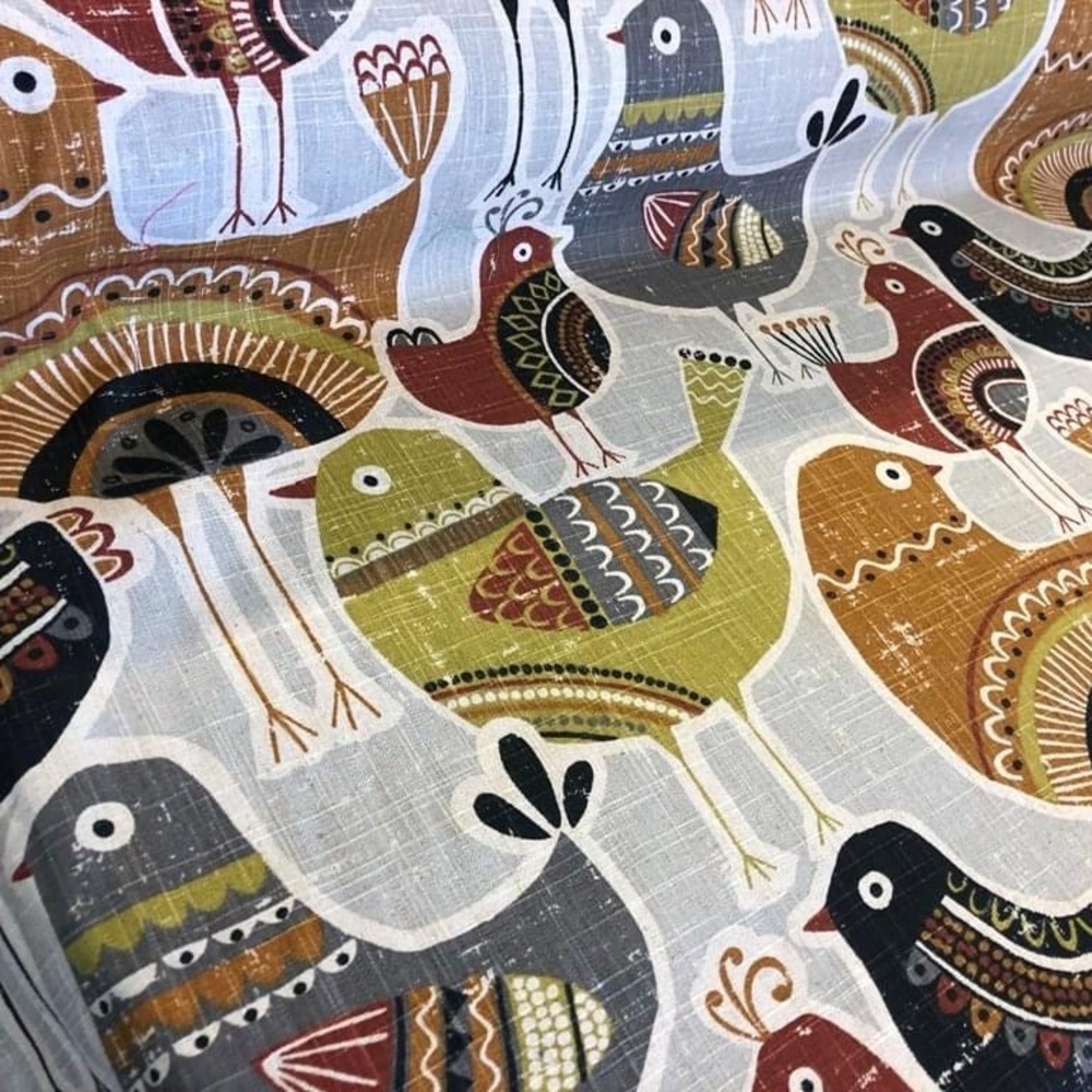 Birdie in Gold Linen Blend Luxury Screen print Fabric